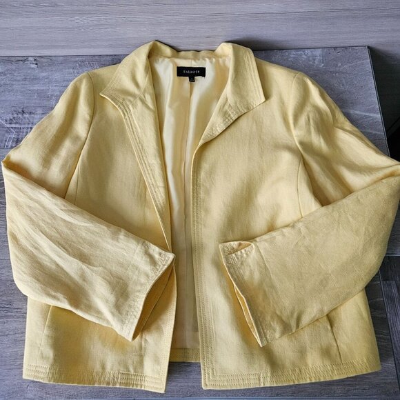 TALBOTS Linen Blazer Womens Size 16 Yellow Open Front Jacket Polyester Lining - Picture 10 of 16